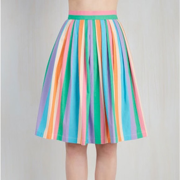 Modcloth Dresses & Skirts - ModCloth Aspiration Creation Pastel Stripe Pleated Midi Skirt Pockets Medium